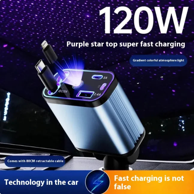 120W Fast Charging Car Charger – Type-C & Apple Compatible