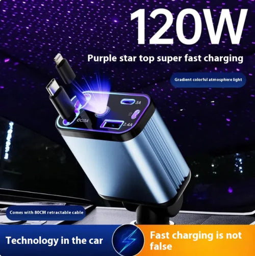 120W Fast Charging Car Charger – Type-C & Apple Compatible