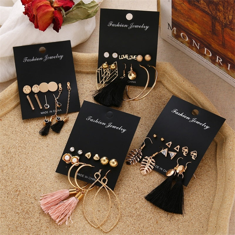 Women’s Stylish Crystal Earrings Set – Elegant Zinc Alloy Jewelry for Women