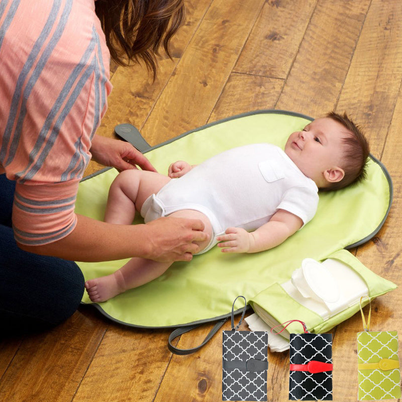 Waterproof Portable Foldable Nappy Changing Mat with Baby Wipes Holder