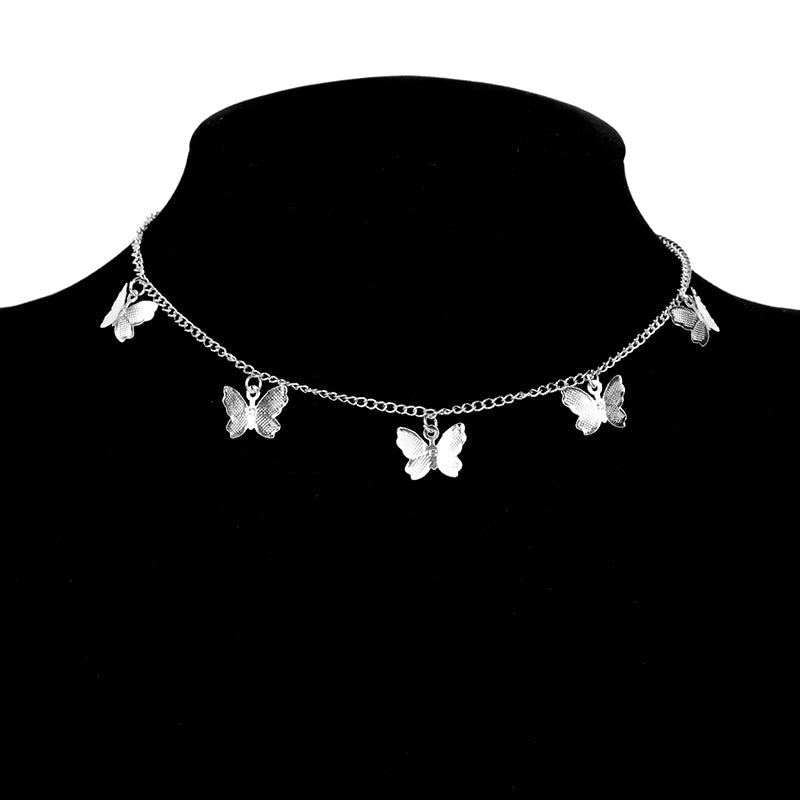 Gold Butterfly Pendant Choker Necklace for Women – Elegant Alloy Jewelry, 14 Inch
