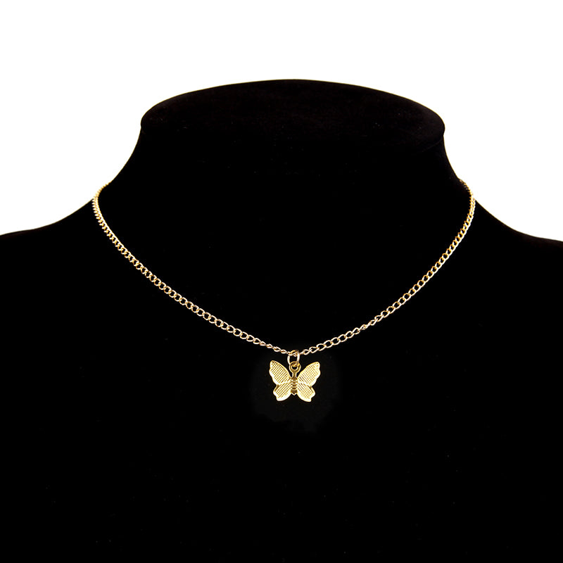 Gold Butterfly Pendant Choker Necklace for Women – Elegant Alloy Jewelry, 14 Inch
