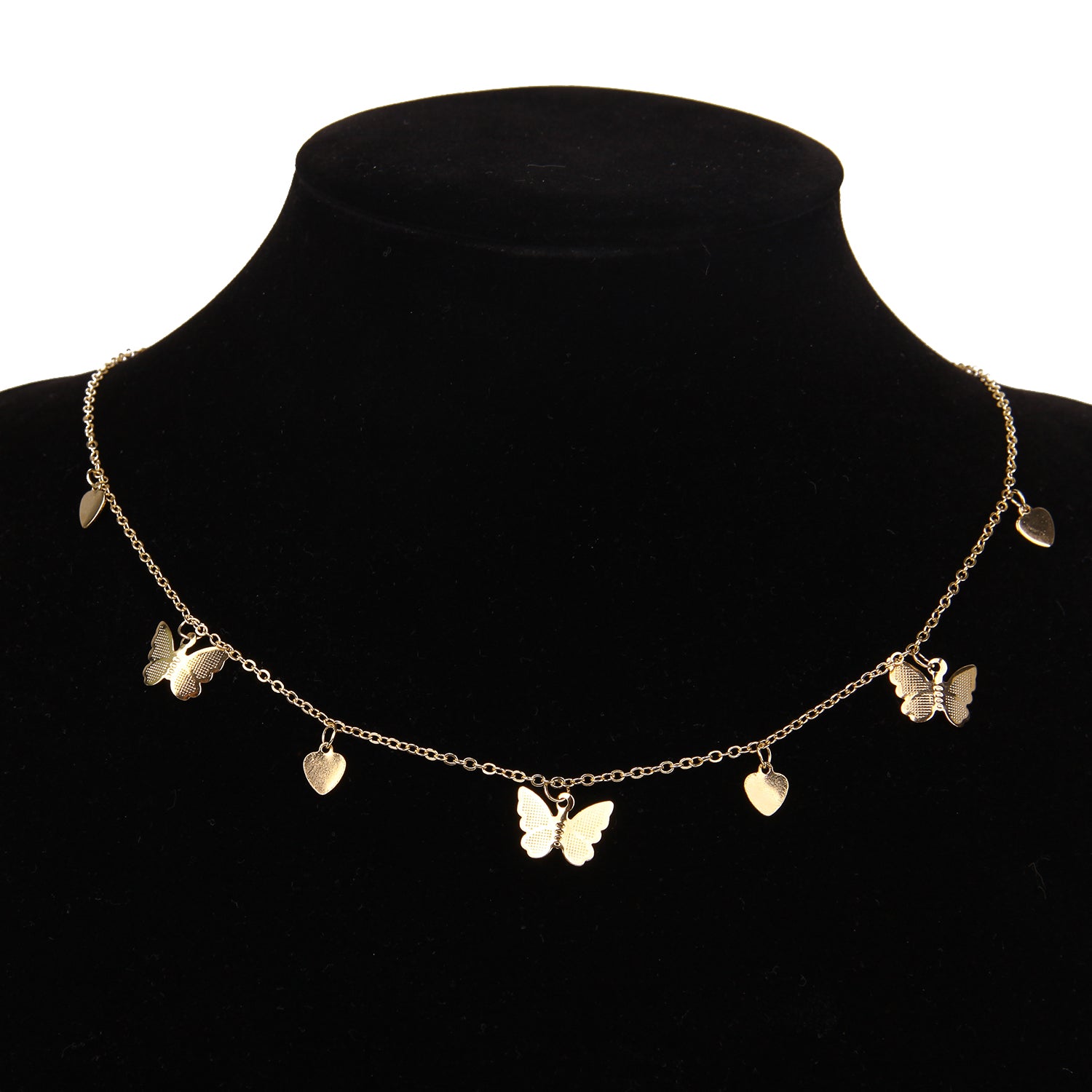 Gold Butterfly Pendant Choker Necklace for Women – Elegant Alloy Jewelry, 14 Inch