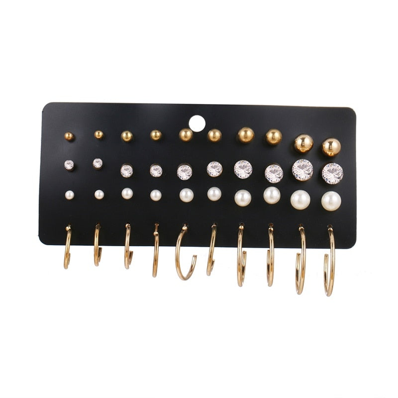 Women’s Stylish Crystal Earrings Set – Elegant Zinc Alloy Jewelry for Women