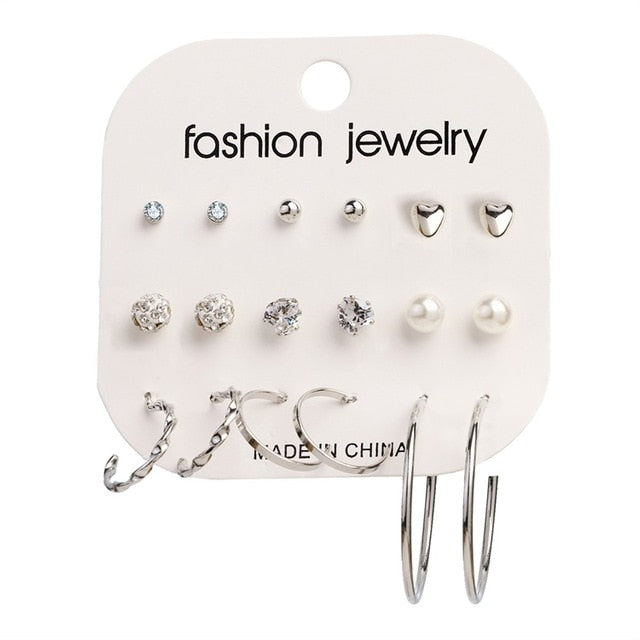 Women’s Stylish Crystal Earrings Set – Elegant Zinc Alloy Jewelry for Women