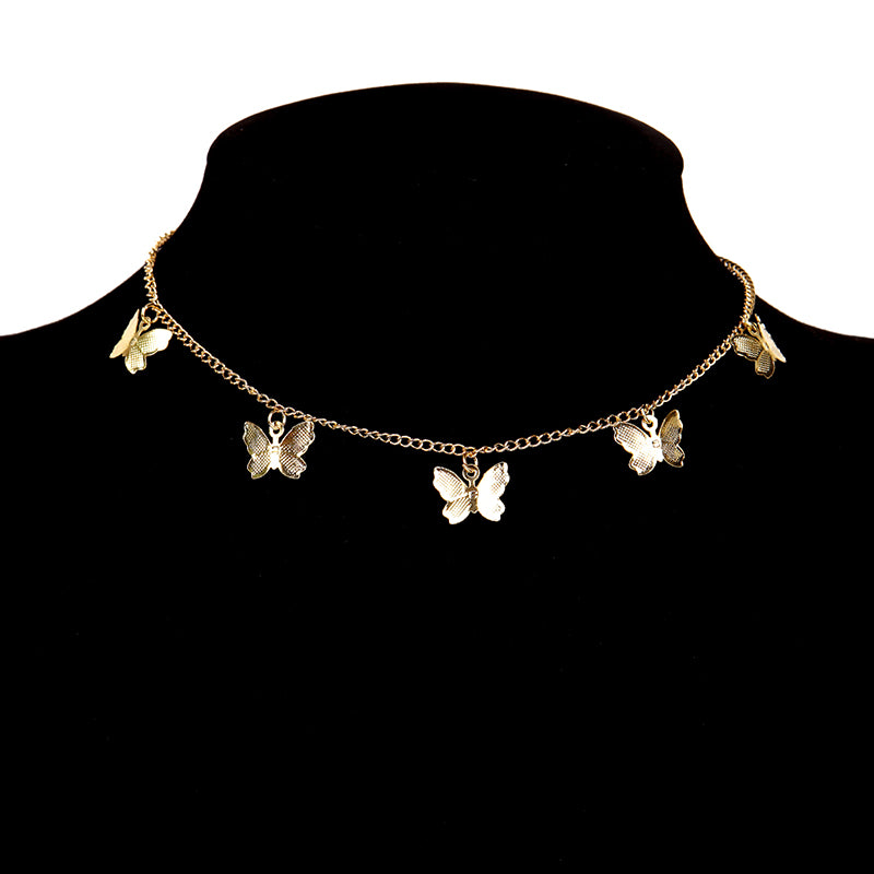 Gold Butterfly Pendant Choker Necklace for Women – Elegant Alloy Jewelry, 14 Inch